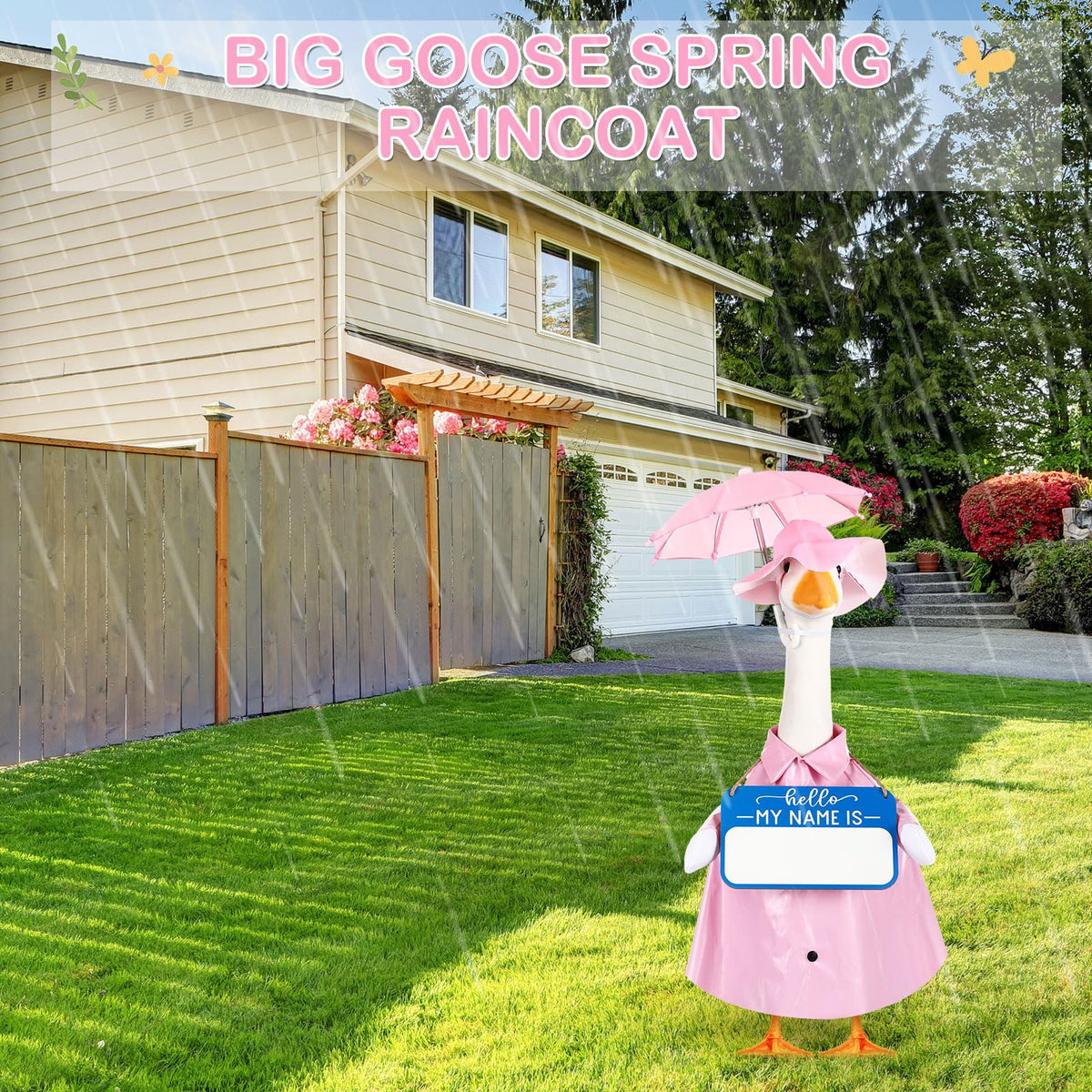 Mindsoft 23-inch goose costume fits standard lawn statues.