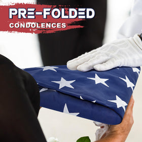 Mindsoft folded memorial flag ready for display box placement.