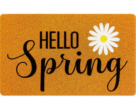 Mindsoft Hello Spring doormat, 18x30 inches, enhances doorway welcome with seasonal flair.