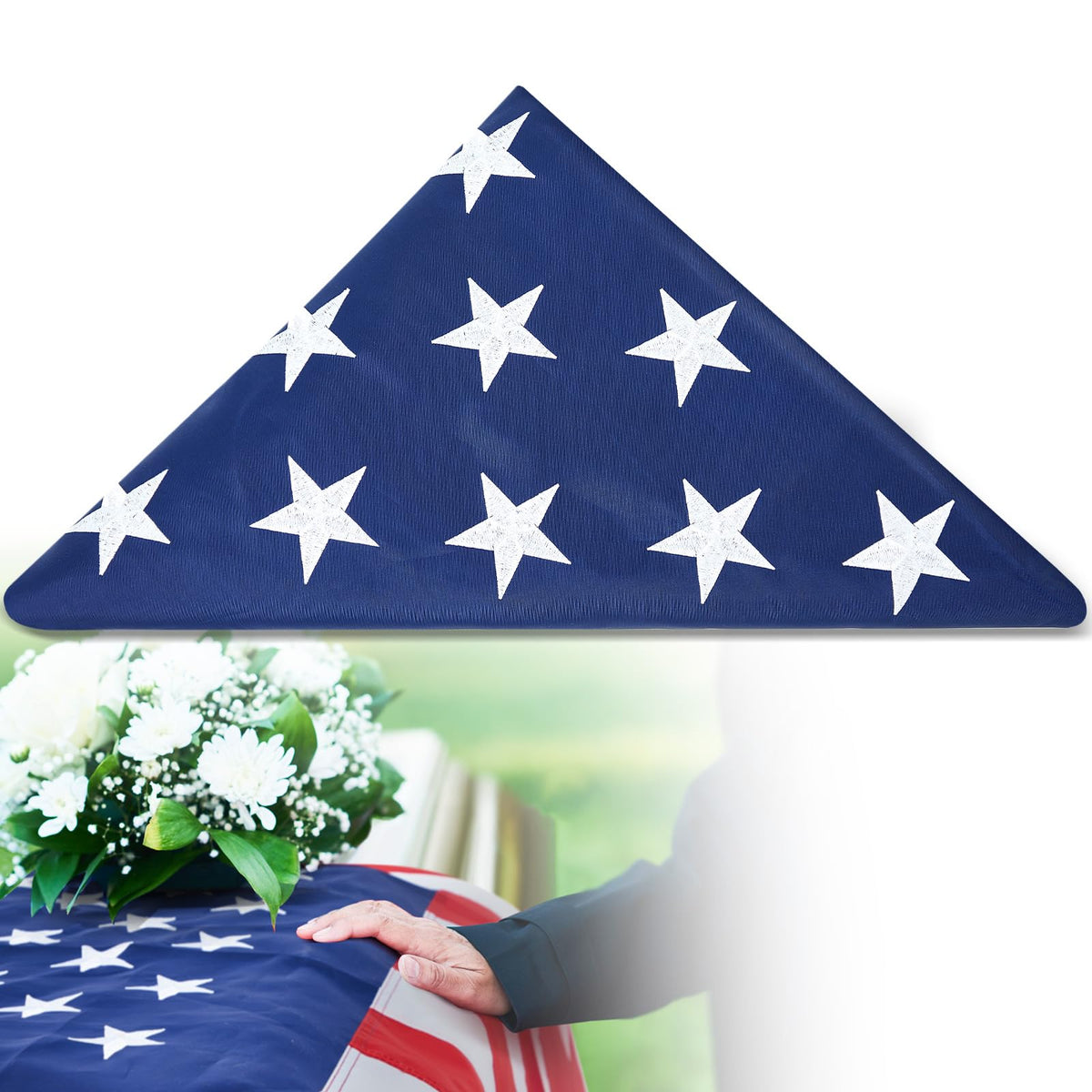 Mindsoft memorial flag 5x9.5 ft folded for gravesite display.