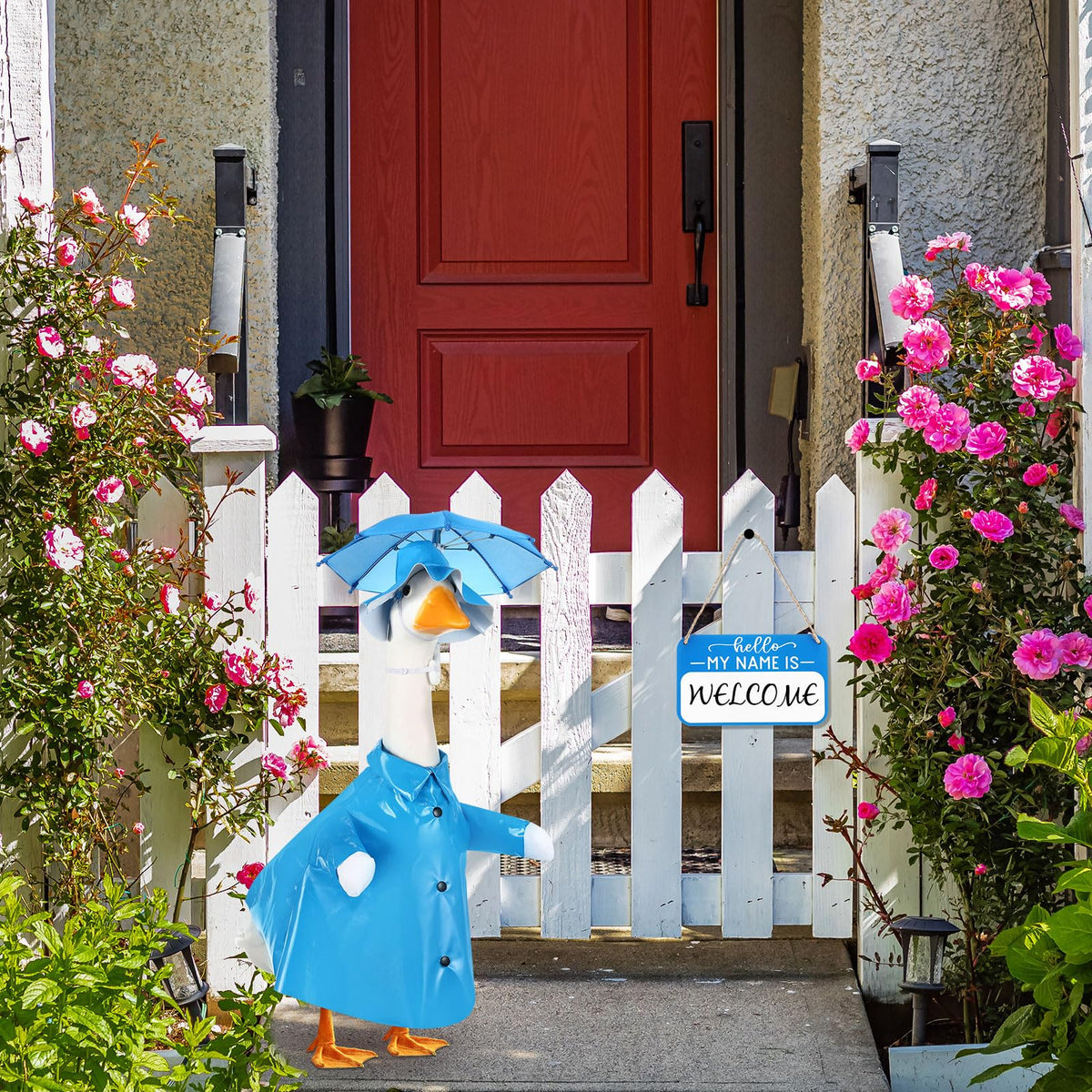 Mindsoft wooden name sign adds personalized charm to outdoor goose decor