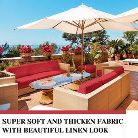 Mindsoft red cushion cover features durable yarn-dyed fabric.