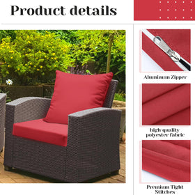Mindsoft red cushion cover, UV-resistant fabric protects color outdoors.