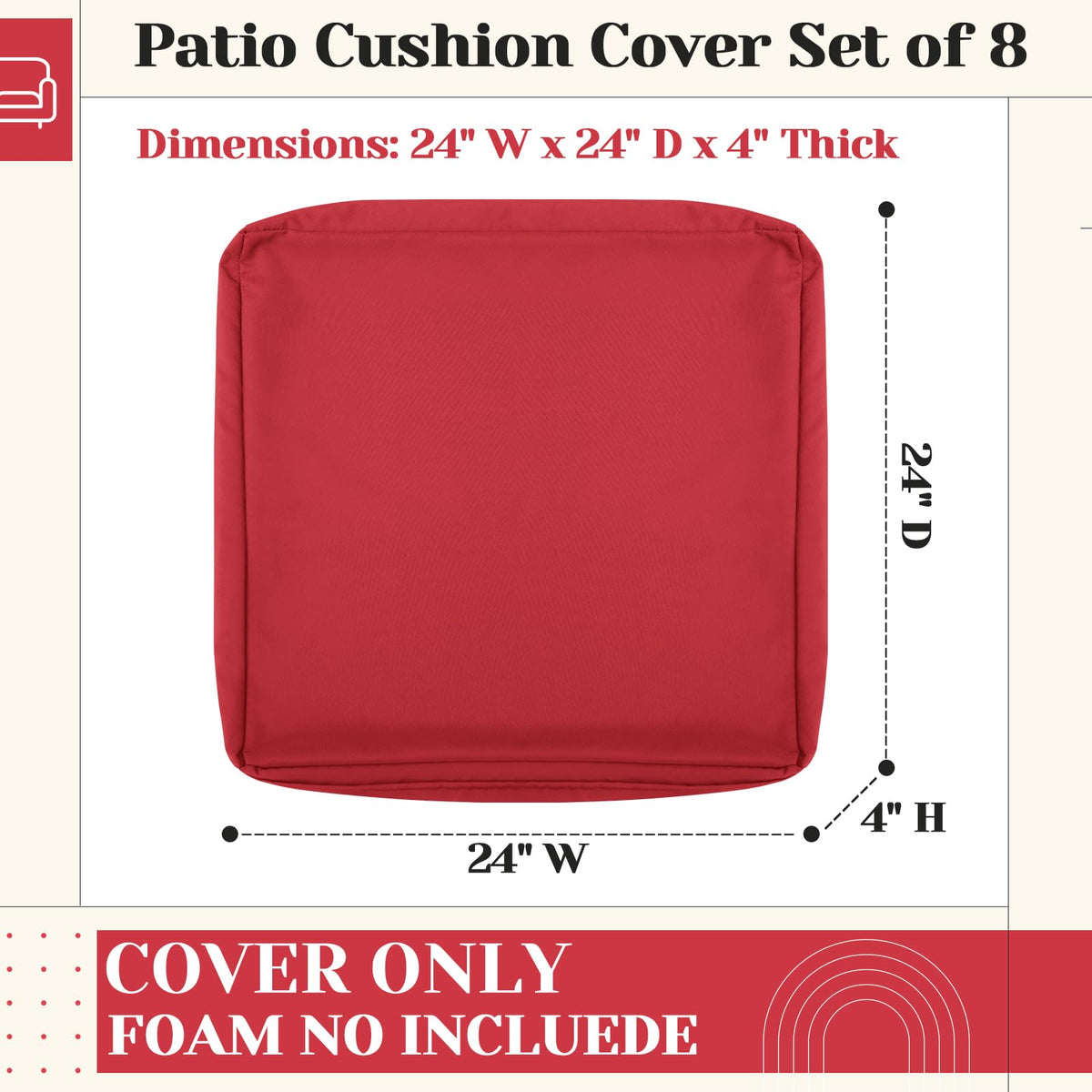 Mindsoft red cushion cover, waterproof surface for outdoor use.