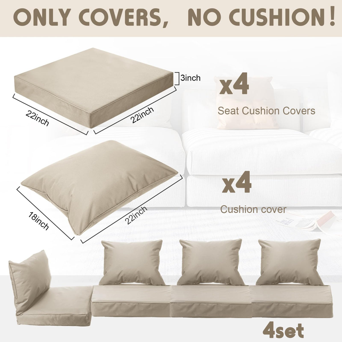 Mindsoft patio seat cushion cover with zipper for quick changes