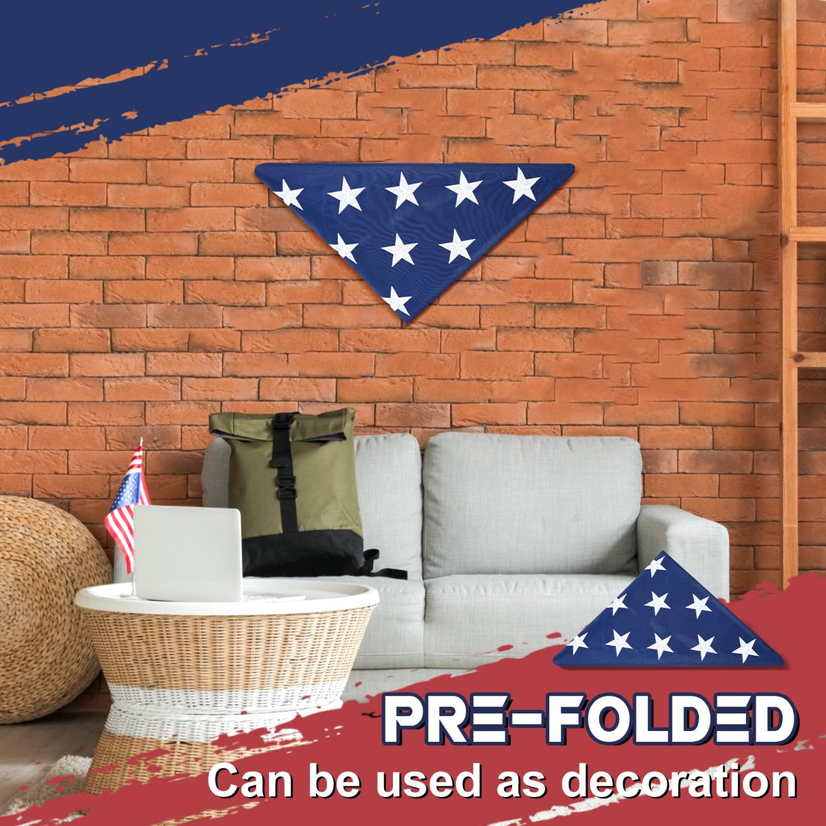 Mindsoft flag showcases patriotic design for casket or grave decor.