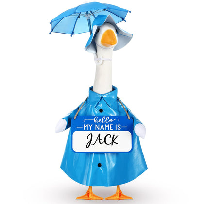 Mindsoft goose outfit in blue raincoat with umbrella adds playful outdoor charm