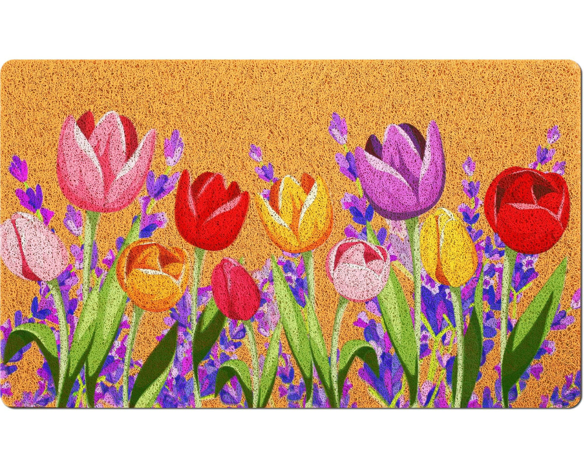 Mindsoft spring floral doormat tulip and lavender welcome design enhances entryway charm.