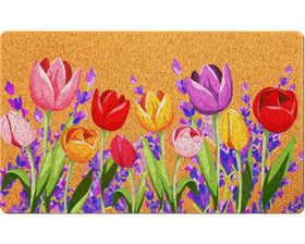 Mindsoft spring floral doormat tulip and lavender welcome design enhances entryway charm.