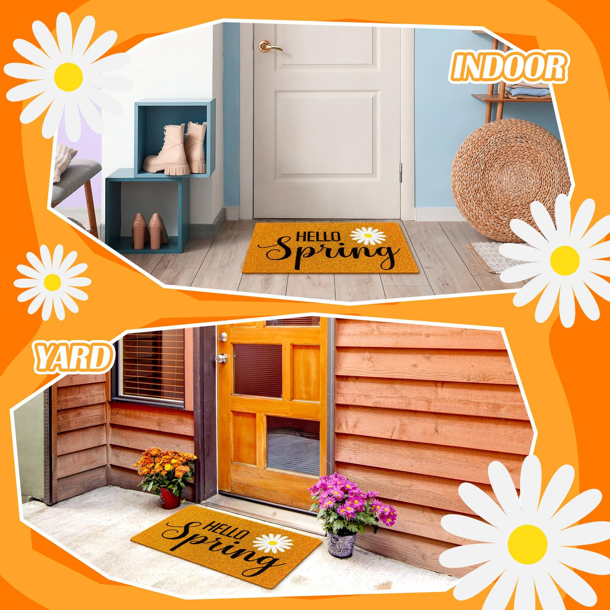 Mindsoft spring-symbols mat creates festive mood for holidays and everyday arrivals.