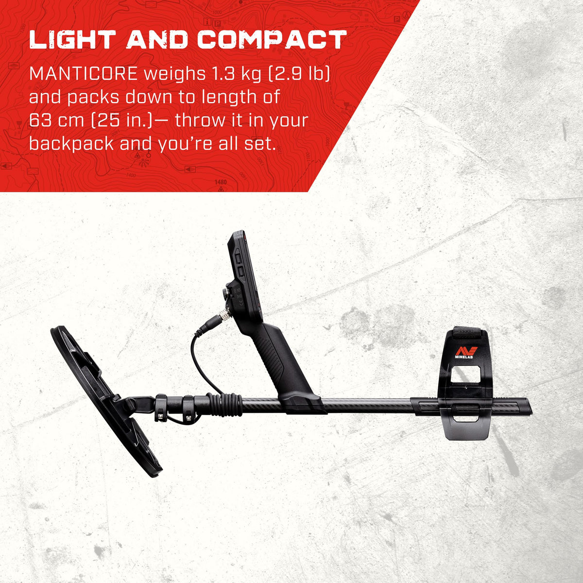 MINELAB MANTICORE backlit display and flashlight assist night searches.