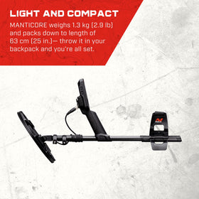 MINELAB MANTICORE backlit display and flashlight assist night searches.