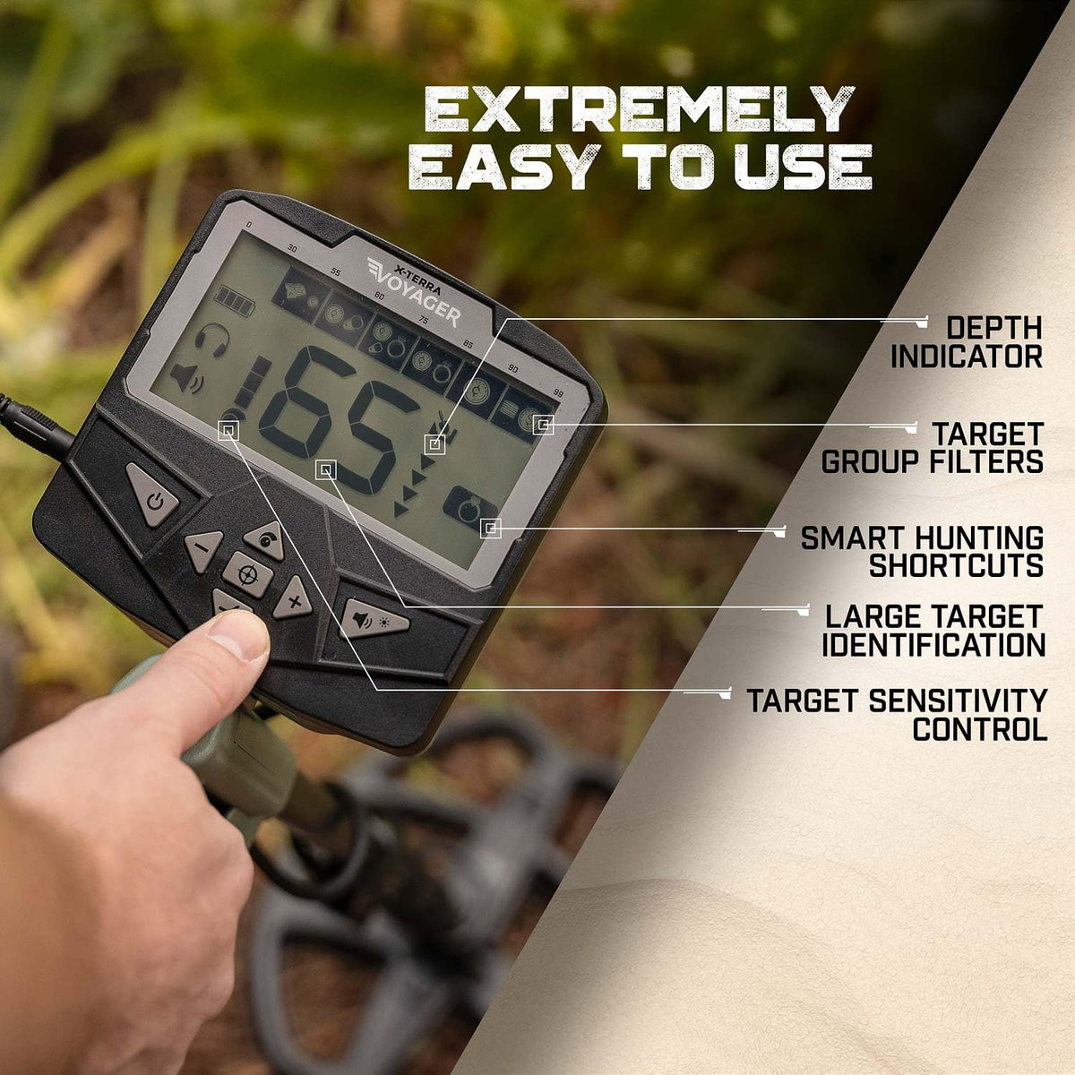 MINELAB X-Terra Voyager collapsible shovel for quick on-site digging.
