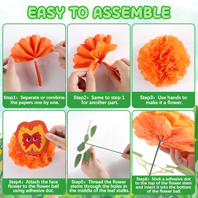 MinFyberd green leaves frame the whimsical flowers for fuller decor.