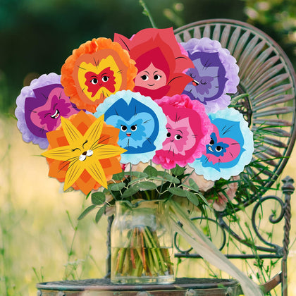 MinFyberd Wonderland face flowers on stakes brighten outdoor spaces with whimsical charm.