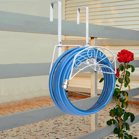 MINGFANITY garden hose holder over door keeps hoses neat outdoors and ready to use