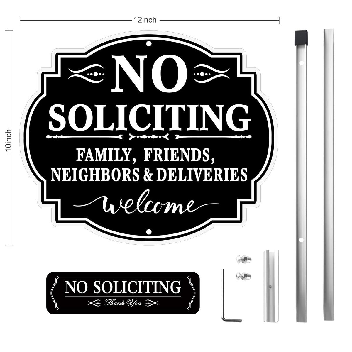 MINGHONG reflective surface enhances nighttime visibility on no soliciting sign.