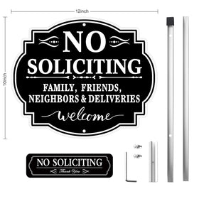 MINGHONG reflective surface enhances nighttime visibility on no soliciting sign.