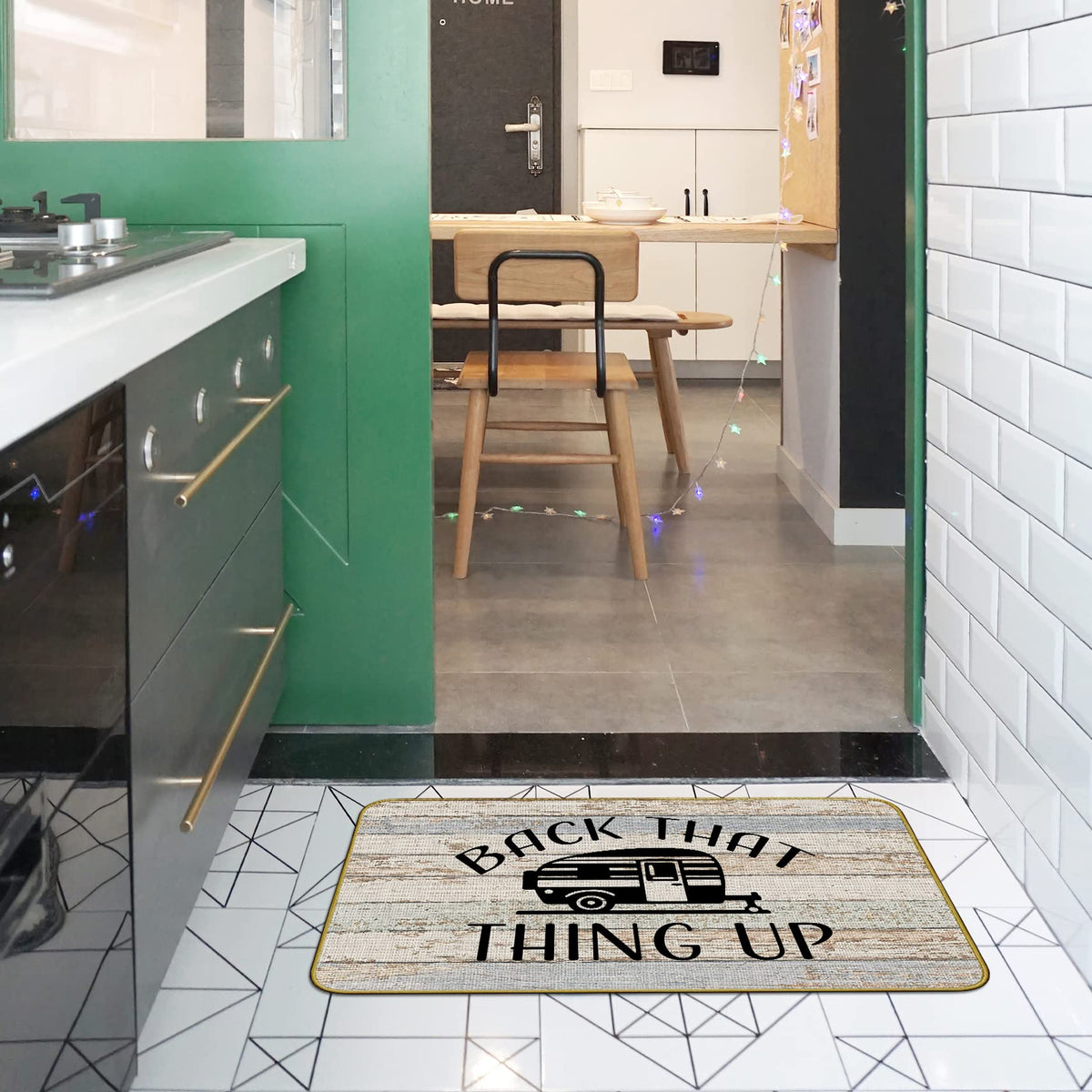 Mingnei Camper Door Mat is easy to clean by sweeping or rinsing with water