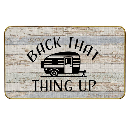Mingnei Camper Door Mat at the front entry with non-slip base for indoor or outdoor use