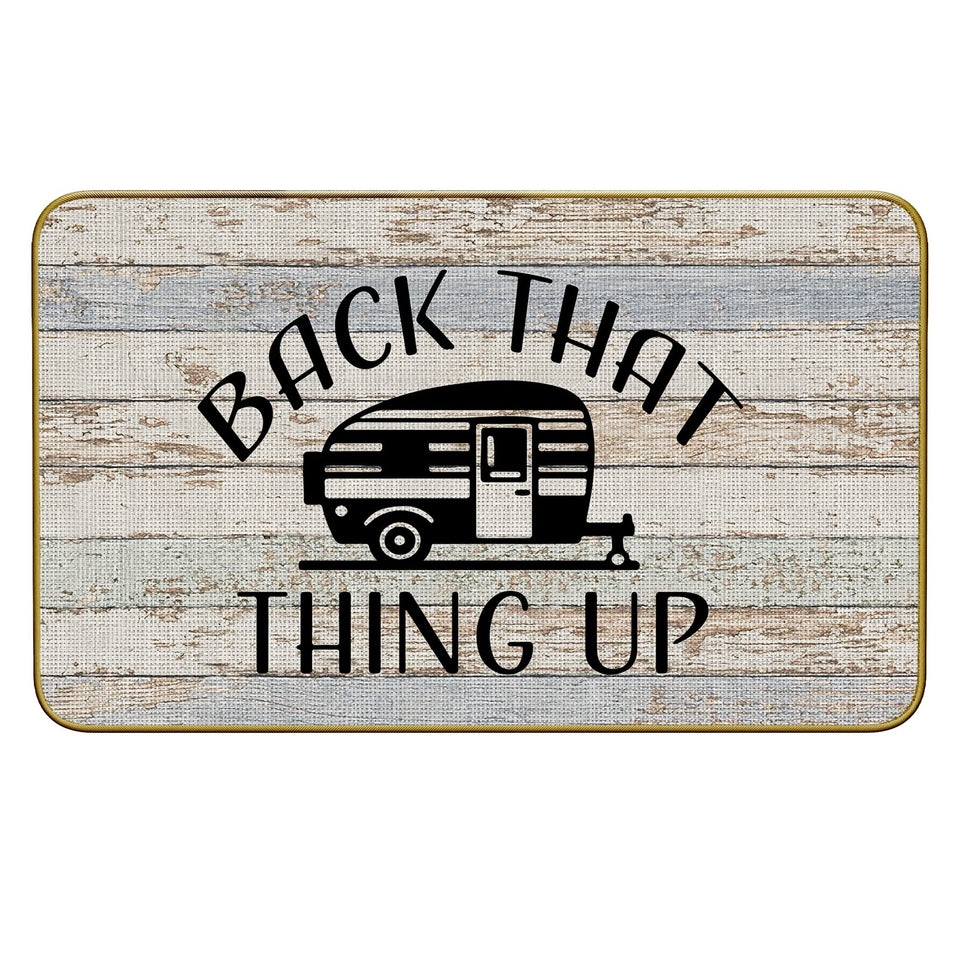 Mingnei Camper Door Mat at the front entry with non-slip base for indoor or outdoor use
