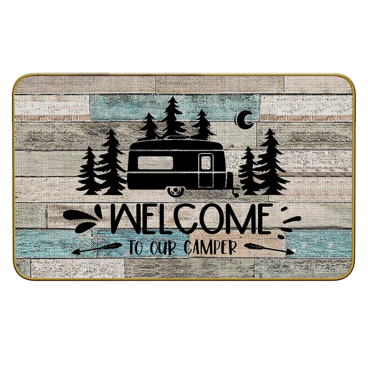 Mingnei Rustic Welcome doormat at the front door showing entryway appeal and dirt-wiping capability