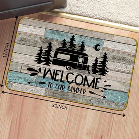 Mingnei Rustic Welcome doormat on a patio entry for stylish, functional outdoor use