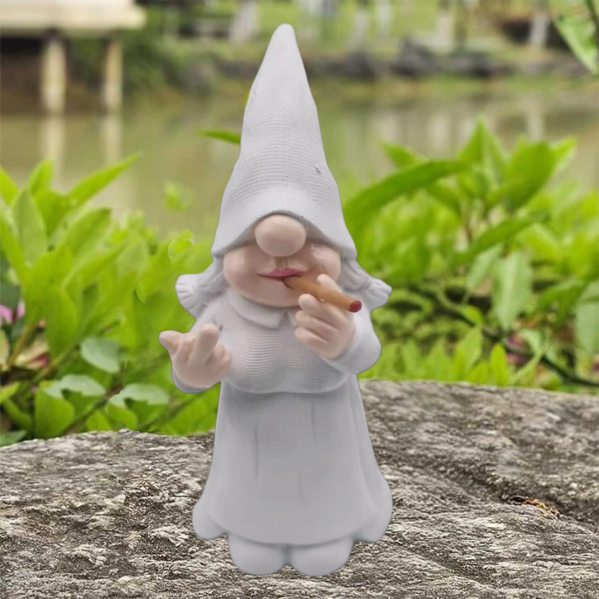 MINICAR naughty smoking gnome outdoors brings playful yard whimsy
