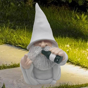 MINICAR Drinking Gnome displayed in a planter enhances porch decor.