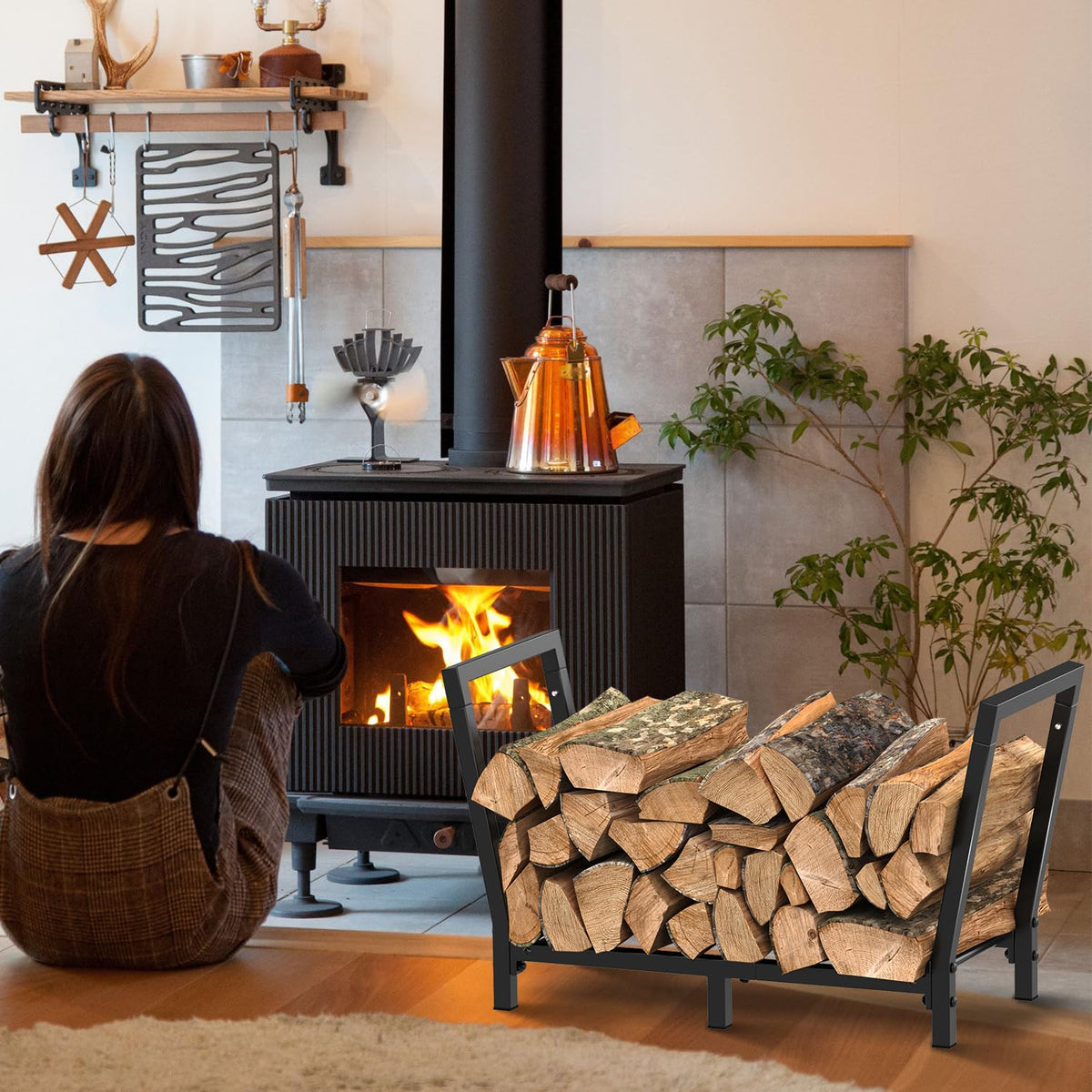 Minicloss firewood rack for fireplace or wood stove storage.