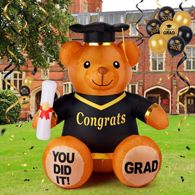 MiniInflat 6ft graduation bear with LED lights creates bright photo moments at events