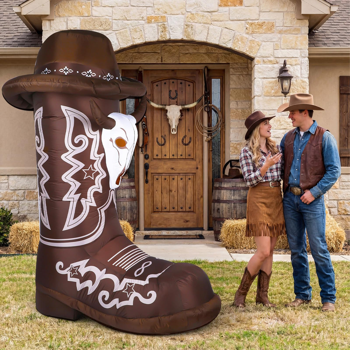 MiniInflat 7ft western boots inflatable serves as an eye-catching centerpiece.