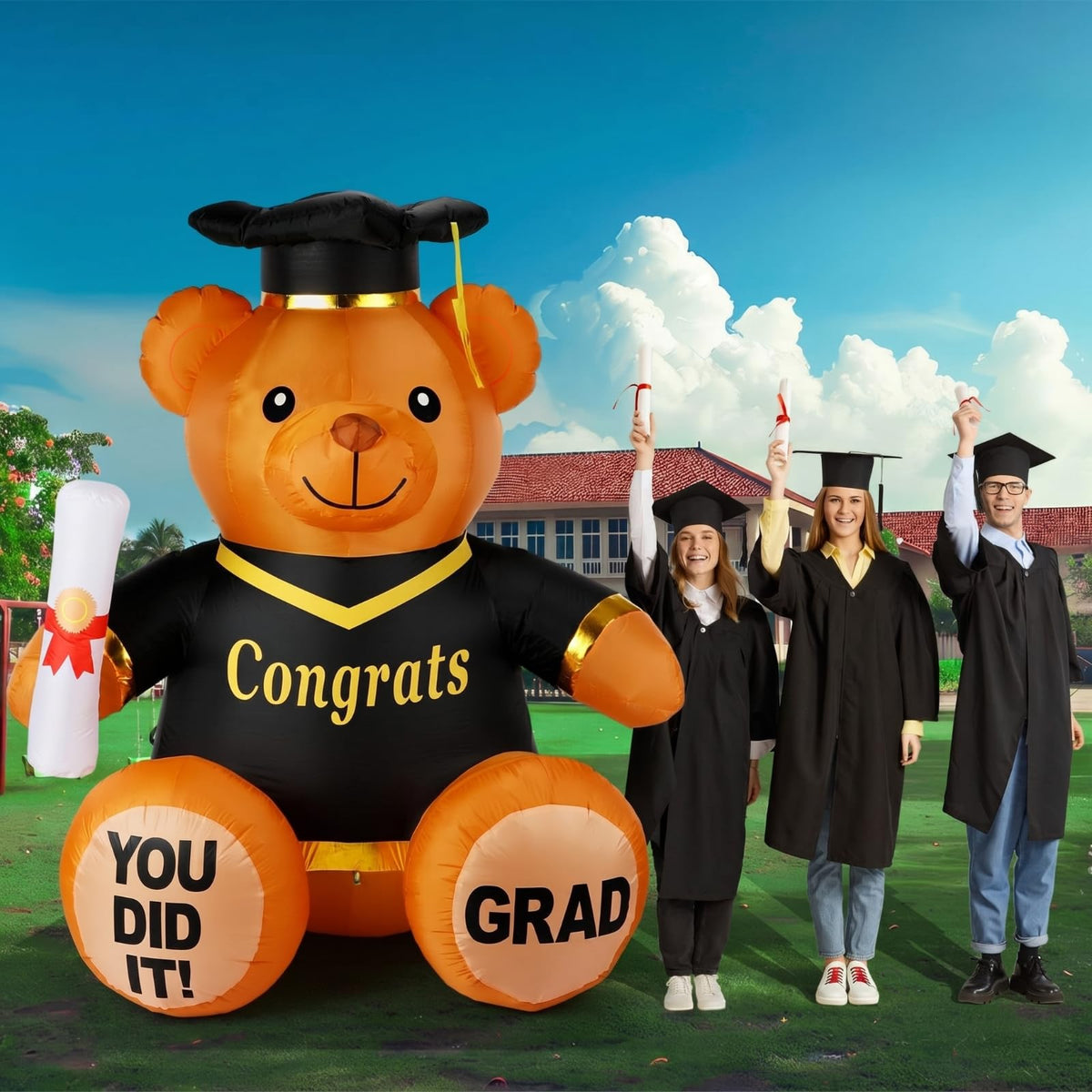 MiniInflat graduation bear centerpiece supports ceremonies and photo opportunities