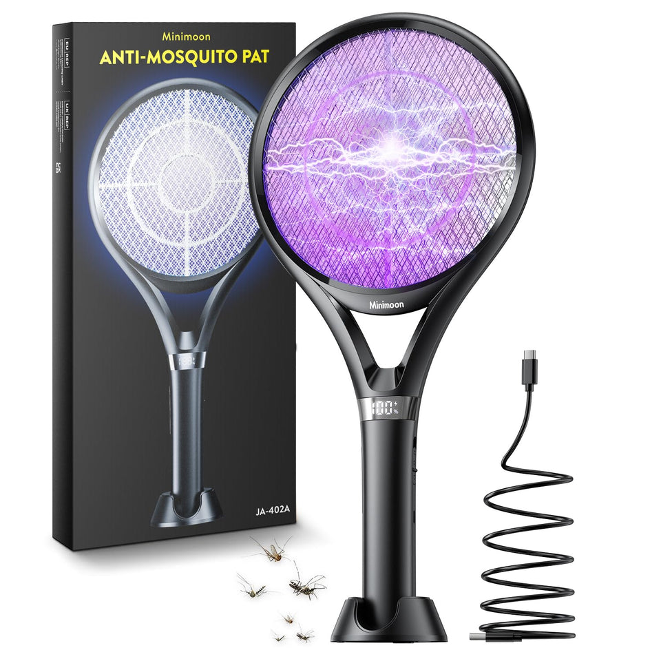 Minimoon electric fly swatter with LED display shows battery life.