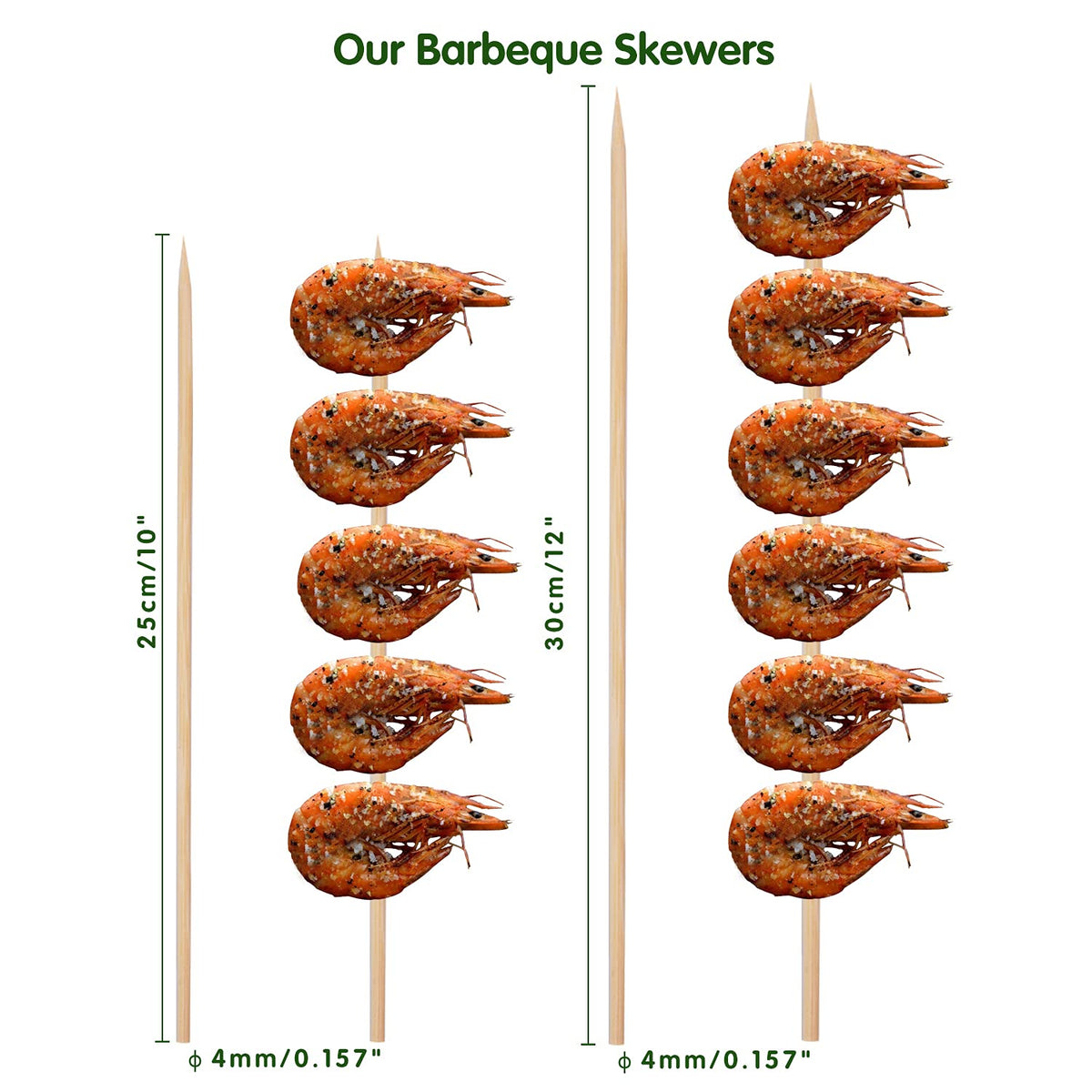 Minisland 4mm thick skewers provide sturdy grilling for robust kebabs.