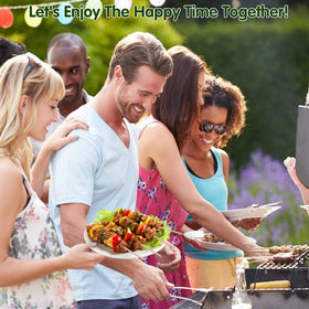 Minisland skewers help assemble meat, seafood, and vegetables evenly.