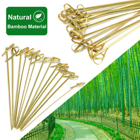 Minisland long bamboo skewers highlight knot-top design for fruit kebabs.