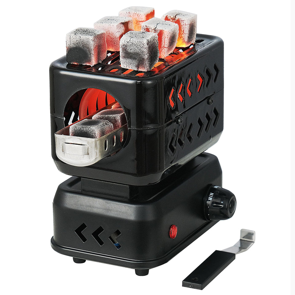 Minkah 3D Coal Burner front view showing 360° heat coverage for even ignition