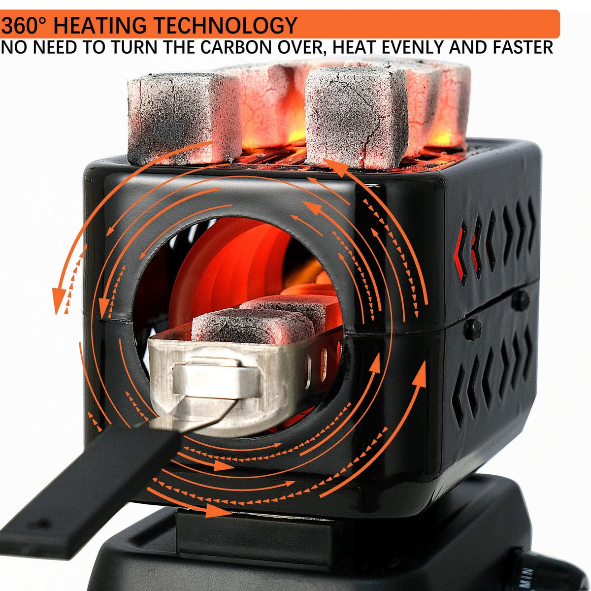 Minkah 3D Coal Burner side view highlighting dual heating zones for faster lighting
