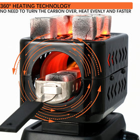 Minkah 3D Coal Burner side view highlighting dual heating zones for faster lighting