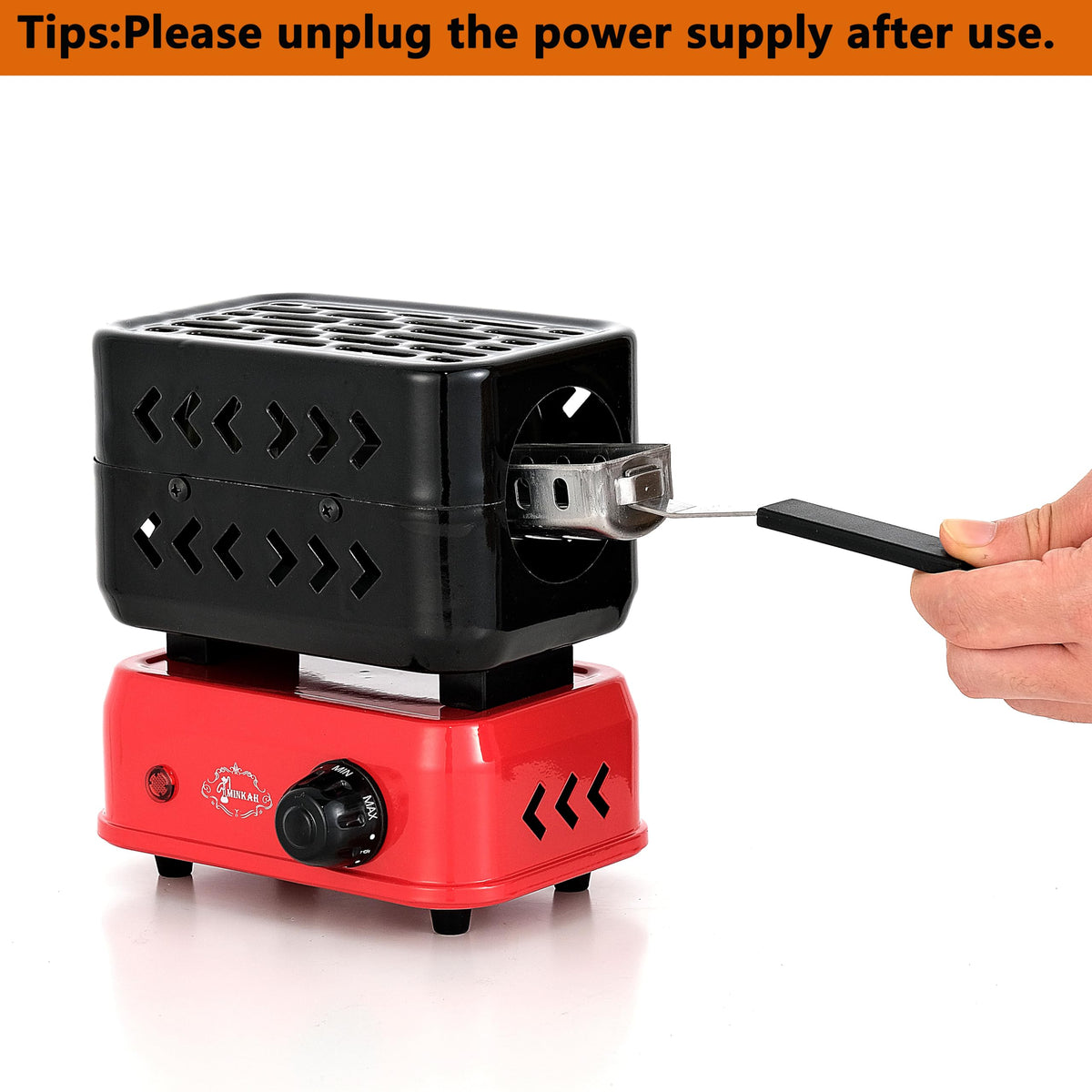 Minkah 3D Coal Burner with tongs included for easy handling and safety