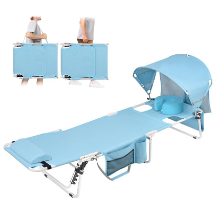 Minndudu oversized tanning chair with face-hole pillow for comfortable sun lounging.