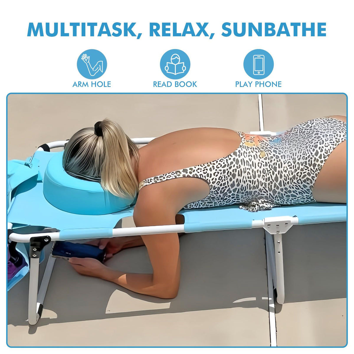 Minndudu portable tanning chair with shoulder strap for easy transport.