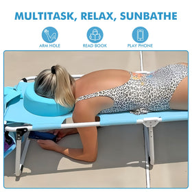 Minndudu portable tanning chair with shoulder strap for easy transport.