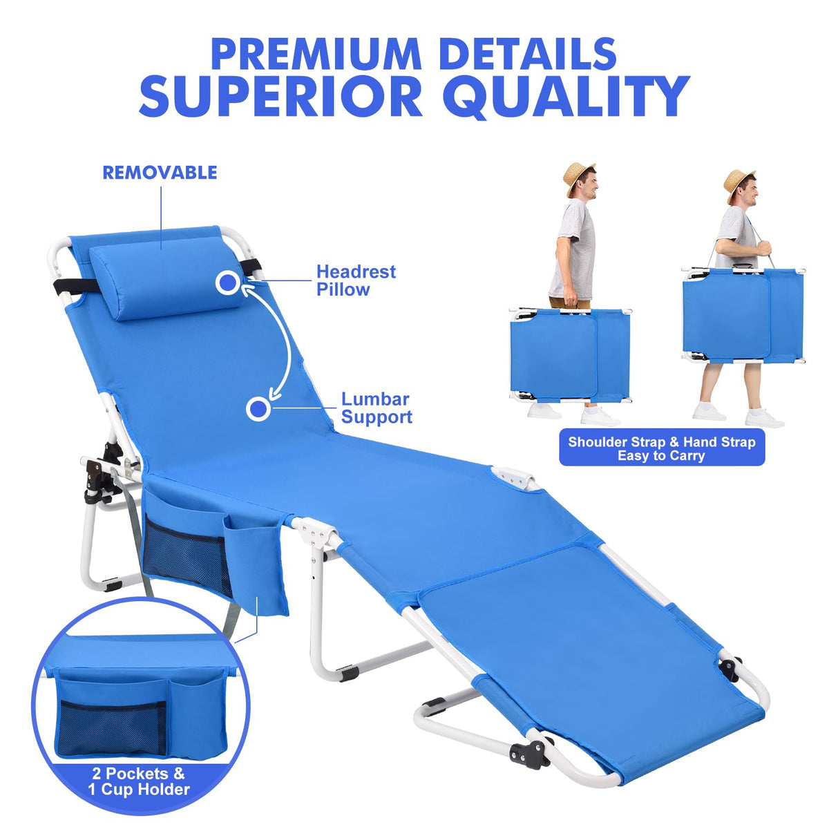 Minndudu tanning chair foldable design folds compactly for easy transport.