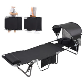 Minndudu tanning chair with sun canopy shields your face while you read outdoors.