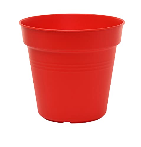 Outdoor porch display featuring Mintra red planters