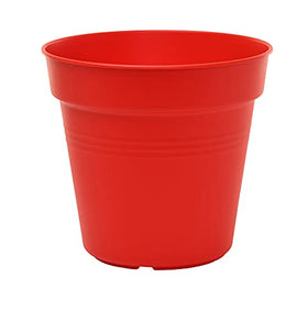 Outdoor porch display featuring Mintra red planters