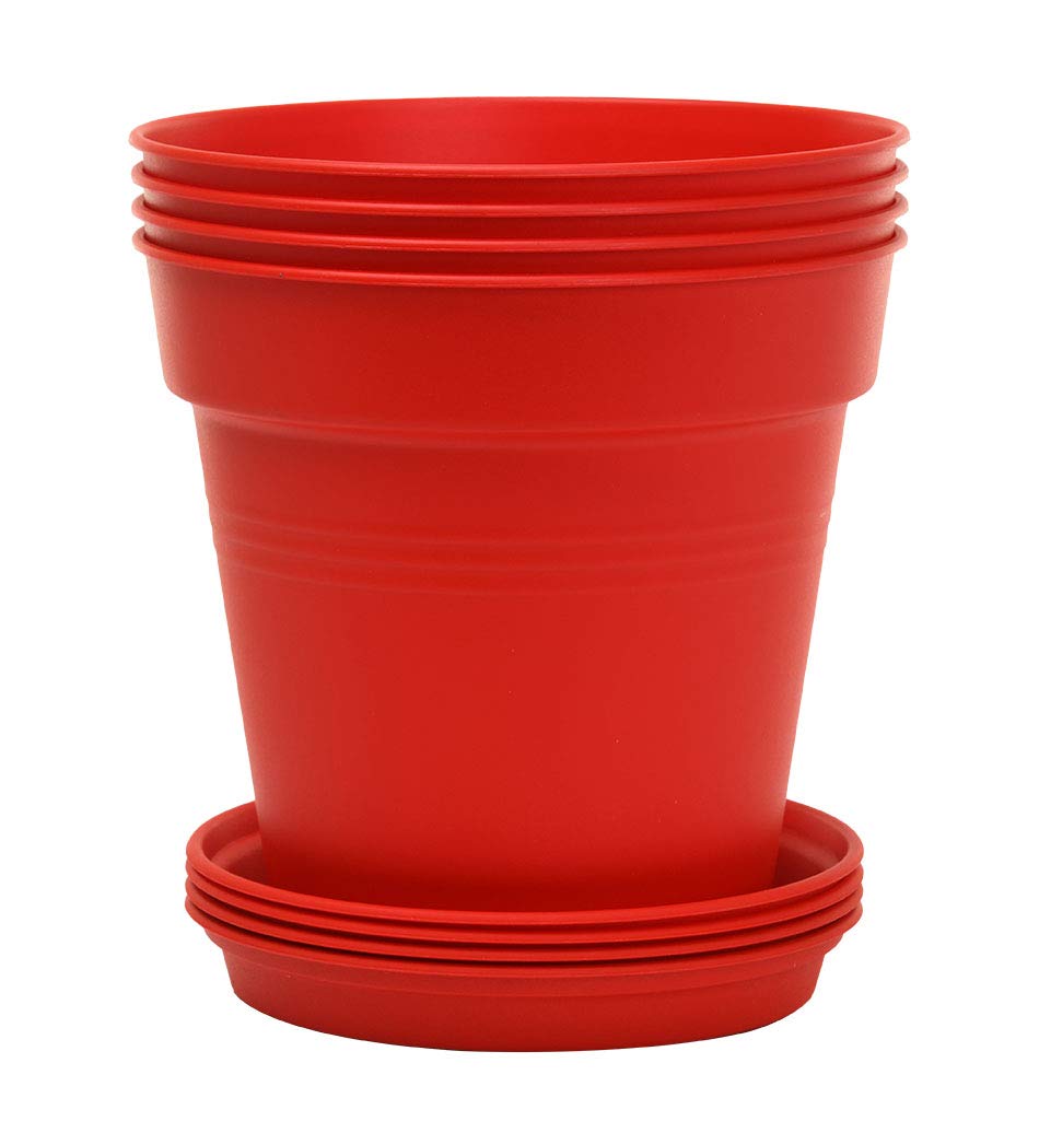 Mintra garden pots with drainage trays ready for patio setup