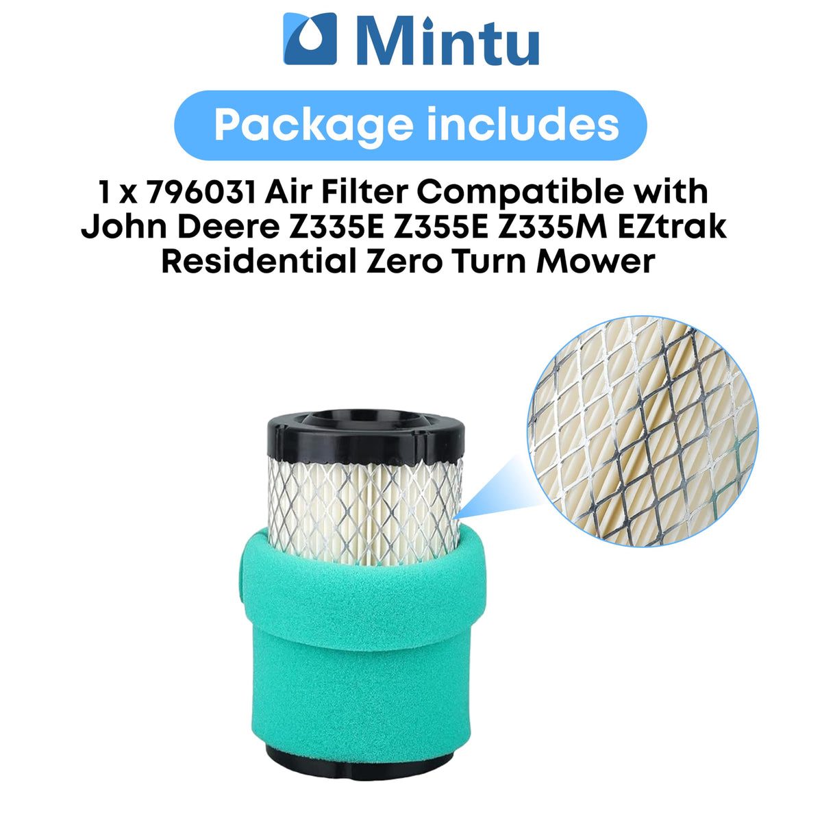 Mintu air filter packaging shows single replacement part included.
